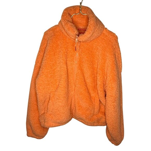 American Eagle Orange Teddy Fleece Zip-Up Jacket Medium Pumpkin Spice Fall Cozy - Picture 1 of 8